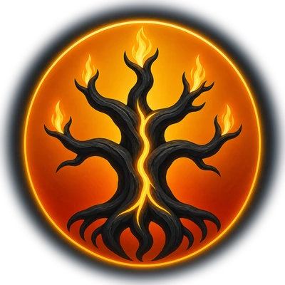 Solarfall’s burning world-tree against a full sun
